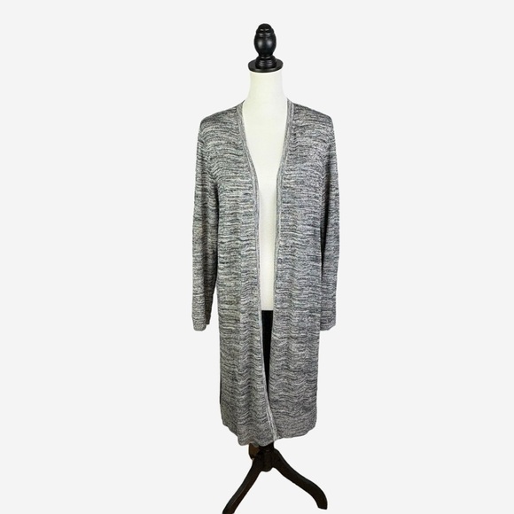 Talbots Lightweight Marled Duster Cardigan Size L Open Front Knee Length Slits - Picture 2 of 13